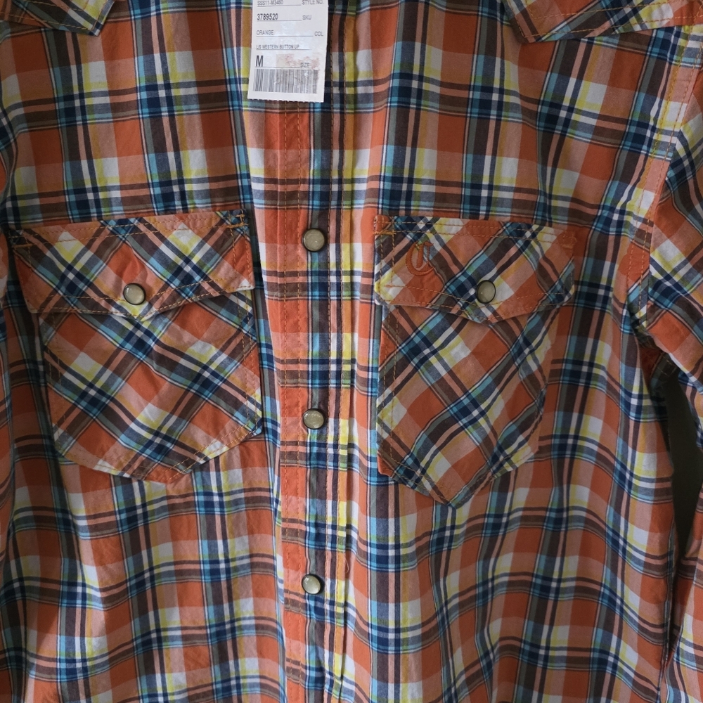 NWT Campus Crew M Deadstock Vintage Y2K Western Madras Plaid Pearl Snap Shirt - Picture 8 of 15